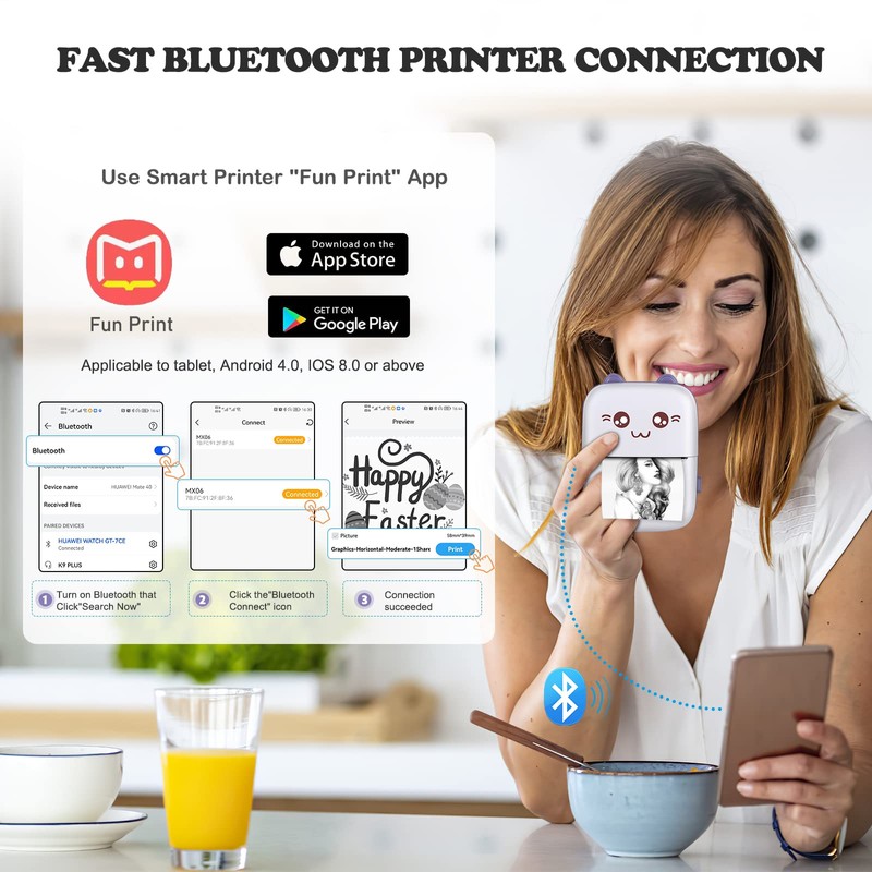 Bakoor Sticker Printer, Thermal Bluetooth Inkless Printer with 10 Rolls