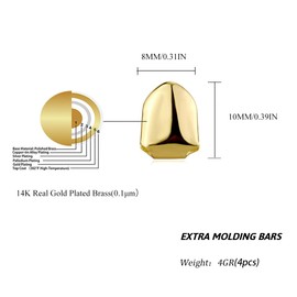 TOPGRILLZ Grillz Gold Tooth Cap Teeth Grills for Your Teeth 4pcs 18K Gold/Silver Plated Single Grillz for Women Hip Hop Rapper Jewelry Costume (Golden 4pcs)