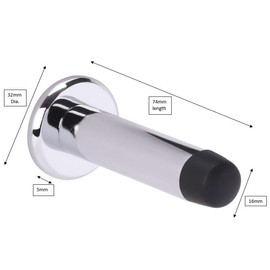 DIRECT DOOR HANDLES® (Pack of 4no.) 75mm Projection Skirting or Wall Mounted Door Stop Concealed Fix with Rubber Buffer in Polished Chrome with Fixing Screws