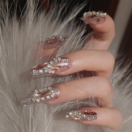 XUZOO Nail Tip, 3D False Nail Tip, Cute, Stylish, Popular, Simple, Bridal Nail Tip, Wedding, Crystal, Pearl, Butterfly, Flower, 3D Nail Tip, Short, Long, Hand Nail Tip, Nail Sticker, Nail Tool, Double
