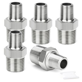 TAISHER Pack of 5 Stainless Steel 304 Cast Hexagonal Nipple, Reducer 1/2 Inch Male Pipe x 1/4 Inch Male Pipe