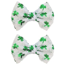 St. Patrick's Day Hair Bow Hair Clip Glitter Clover Headband Sequins Hair Pin Women Girl Christmas Green Leaf Hair Bow Clips Barrette Bowknot Hair Accessories TSFJ89 (White)