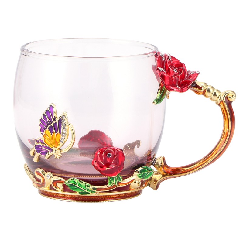 Glass Cup Innovative Flower Tea Cup with Spoon Drink Mug