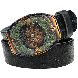 Women's Western Tooled Full Grain Leather Jean Belt Black 1.5" Wide (Black, 36)
