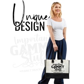 InnoBeta Gammy Gifts Canvas Tote Bag for Grandma, Important Gammy Stuff Bag with Top Zipper Closure and Shoulder Strap for Birthday, Mother's Day, Christmas