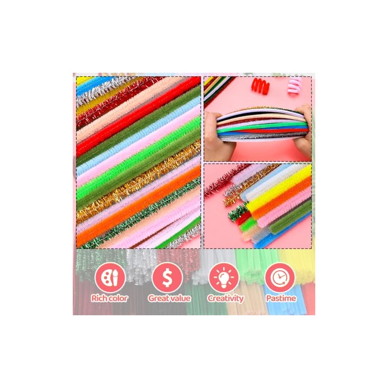 Bundooraking Apple Green Pipe Cleaners for Crafts – 12in Chenille