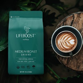 Lifeboost Coffee Medium Roast Ground Coffee - Low Acid Single Origin USDA Organic Coffee - Non-GMO Ground Coffee Beans Dark Roast Third Party Tested For Mycotoxins & Pesticides - 12 Ounces