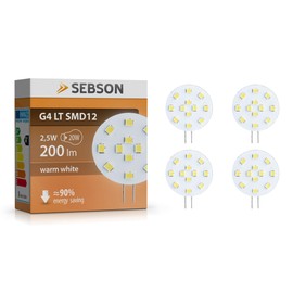 SEBSON LED Bulb G4 Warm White 3 W (2.5 W), Replaces 20 W Incandescent Bulb, 200 lm, GU4 Pin Base 12 V DC, Bulb 130°, Pack of 4