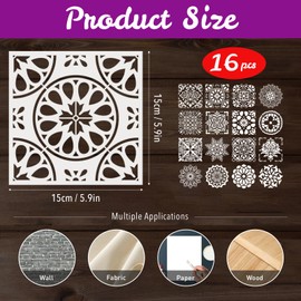 Mandala Stencils Crafts Reusable Painting: 6 Inch Flower Rangoli Drawing Template Mexican Stencil Pattern Art on Wall Fabric Journal Tile Wood Canvas (Mandala B-16Pcs-6Inch)