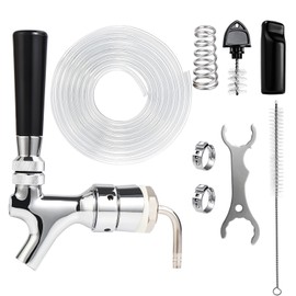 Kegerator Draft Beer Faucet Beer Line Shank Kit,Kegerator Parts Beer Tower Dispenser Tap Self-Closing Beer Tap I.D 3/16'' Beer Tubing 1/4'' Keg Coupler Barb Fitting Tap Cleaning Brush Cover Wrench Kit