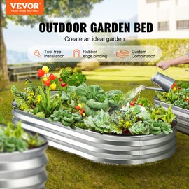 VEVOR Raised Garden Beds Outdoor, 6x3x1 FT Galvanized Metal Raised Garden Bed Kit, Raised Planter Boxes for Vegetables Flowers with Gloves and Planting Tools,Silver