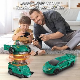 Coche de Control Remoto Transformable en Robot, Coches RC con Luces 2,4 GHz, Escala 1:18 Rotación de 360° Juguetes Robot, Regalos de Cumpleaños para Niños (Verde Oscuro)