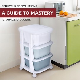 G-Rack Plastic 3 Drawer Storage with Wheels - Green - Storage Organizer Bins with Drawers - Rolling Storage Cart with Drawers - Plastic Drawers for Clothes - 21x14x14 inch