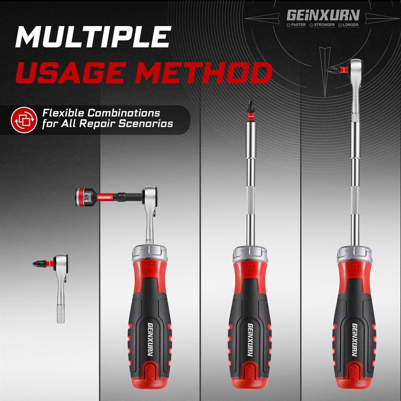 GEINXURN 19 Pieces Ratcheting Screwdriver Set and Socket Wrench Set,