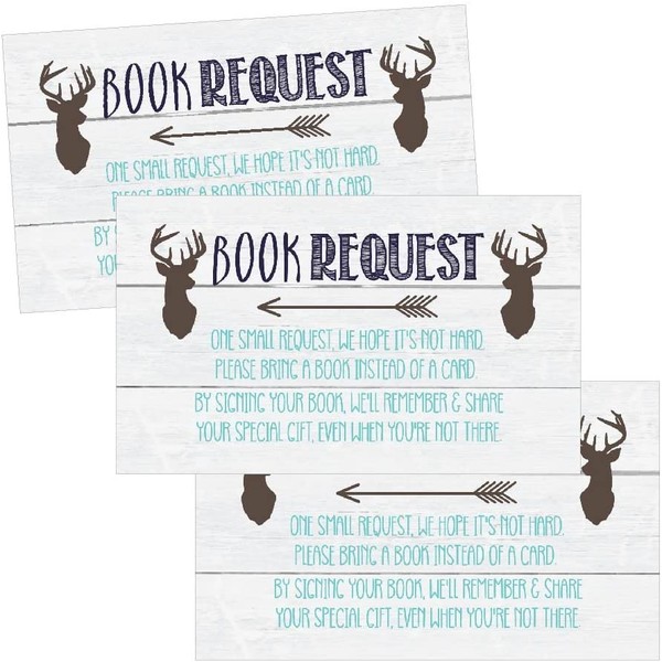 25 Deer Books For Baby Request Insert Card For Blue Boy Buck Woodland Baby Shower Invitation or invite, Cute Bring A Book Instead of A Card Theme For Gender Reveal Party Story Game Business Card Size