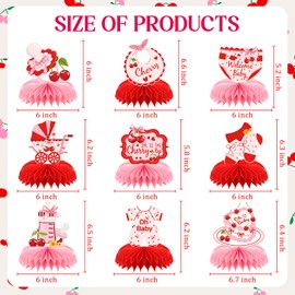 FodeMoraka Cherry Baby Shower Decorations - 9 Pcs Pink and Red Sweet Cherries Bow On Top Honeycomb Table Topper Centerpiece Decor Summer Fruit Themed Gender Reveal Party Supplies for Girls