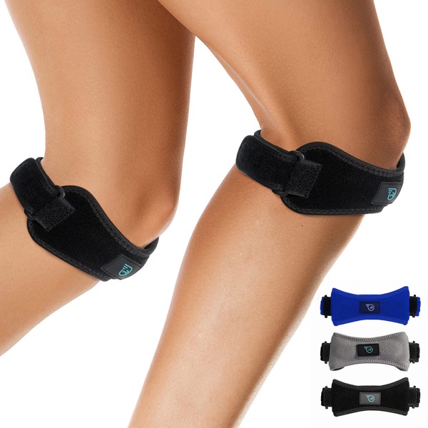 Run Forever Sports Patella Strap Knee Brace Support for Arthritis, ACL, Running, Basketball, Meniscus Tear, Sports, Athletic. Best Knee Brace for Hiking, Soccer, Volleyball & Squats (Pack Of 2, Black)