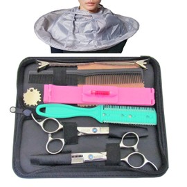 montesoro 11 Piece Haircut Scissors for Left Handed Use, Scissors, Self-Cut, Rust Resistant, Premium Material (6-inch Scissor and 6-inch 20% Sengen Cape)
