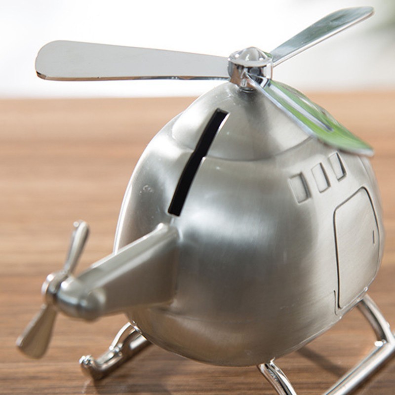 Helicopter Coin Bank Decorative Metal Money Saving Bank Coin Jar