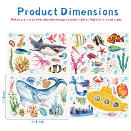 Outus Pack of 63 Glow in the Dark Wall Stickers for Sea Fluorescent Stickers with Sea Motifs Sea World Creature Stickers Luminous Underwater Animal Wall Decor for Children's Room