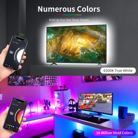 HAMLITE TV LED Backlight, 12.5Ft USB Smart LED Light Strips for Decorative Purposes with Alexa for 32 to 55inch Music Sync, RGBW 6500K DIY Color Changing Bias Lighting