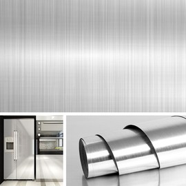 Livelynine 197x36 Inch Wide Contact Paper Peel and Stick Stainless Steel Wallpaper Silver Vinyl Wrap for Countertop Table Kitchen Appliances Refrigerator Dishwasher Waterproof Oil Proof