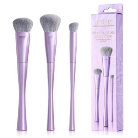 Jessup Set Brochas Maquillaje Rostro 3pcs, Brochas Densas Ultra Suaves para Base Contorno Polvo y Rubor, Fibras Sintéticas Premium, Morado Lujoso T513