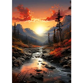 DPIDEA Landscape Diamond Painting, 5D Diamond Painting, Adult Sunset Diamond Painting Pictures, Diamond Painting, Round Stones for Home Decor, 30 x 40 cm