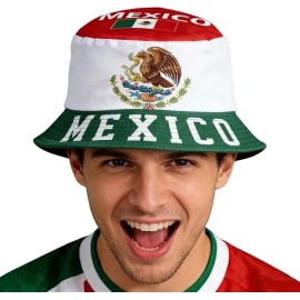 Sombrero Pescador Bucket Hat de México para Fanáticos del Mundial, Gorra Patriótica Unisex