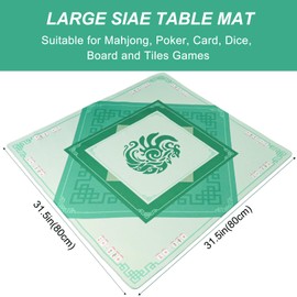 GUSTARIA Mahjong Mat with 3 Dice, Noise Reduction Rubber Table Cover for Mahjong, Poker, Card, Board & Tile Games (Green, 31.5 inches)