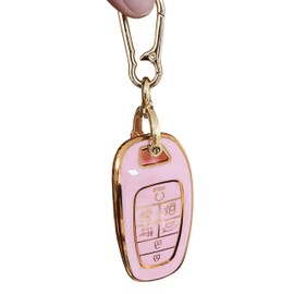 QIXIUBIA Pink for Hyundai Key Fob Cover with Keychain Fits for Hyundai Sonata Santa fe Tucson Palisade Cruz Ioniq Smart Key (7-Button)