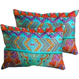 Loussiesd Boho Pillowcase Exotic Striped Bohemian Floral 2 Pillow Shams Standard Colorful Boho Pillow Shams with Evenlop Closure Microfiber Super Soft Bohemian Pillow Cover, 20 x 30 Inch