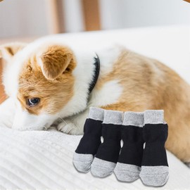 Elionless Pet Socks, Pack of 4 Cotton Non-Slip Cat Dog Socks Pet Paw Protection with Rubber Reinforcement for Indoor Use (S)