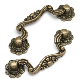 Murtenze 2PCS Antique Bronze Drop Drawer Pulls, Vintage Drop Bail Pulls Handles 2.99 Inch Hole Centers Bail Handle Drop Pulls for Dresser Cupboard Cabinet Woodeboxes(Total Length 3.97 Inches)