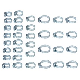 34 Pcs Hose Clips Set, Adjustable 16-32mm Range Hose Clamps 304 Stainless Steel, Hose Screws Pipe Clamps Clips Assortment for Hose Pipe Tube