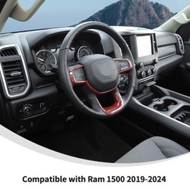 Linskip Steering Wheel Trim Compatible with Ram 1500 2019 2020 2021 2022 2023 2024, Steering Wheel Cover for Ram Interior Accessories(Red Carbon Fiber)