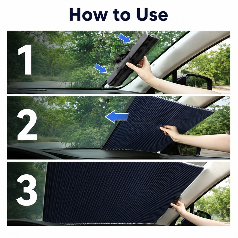 Retractable Car Sunshade for Windshield - Reflective Foldable UV Heat