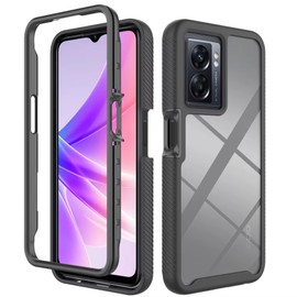 CELULARTE Funda Compatible Compatible con OPPO A57 4G y OPPO A77 4G Case Transparente Rigida Anti Shock 2 en 1 Color Negro Uso Rudo Anti Golpes