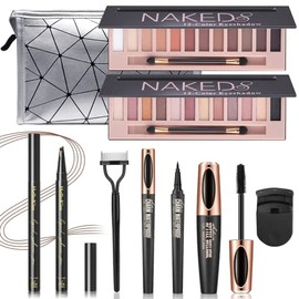 2 Pcs de Sombras de Ojos de 12 Colores, Paleta de Nude Matte Smokey Shimmer Glitter, Kit de Paleta de Maquillaje de Belleza Profesional a prueba de...