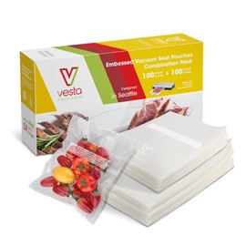 Vesta Precision Vacuum Sealer Bags for food, 200 Count (100 Quart 8" x 12" and 100 Pint 6" x 10") PreCut Bags, BPA Free and Heavy Duty Embossesd Vacuum Seal Bags for Storage, Meal Prep, Sous Vide