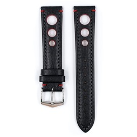 HIRSCH Unisex Watch Strap Buffalo Calf Model Rally 20 mm, black/red, 20 mm, Classic