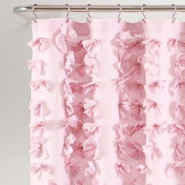 Lush Decor Riley Shower Curtain, 72" W x 72" L, Lilac - Luxury Shower Curtain With Bows - Charming Texture - Beautiful & Elegant Girly Bathroom Accessory - Romantic, Vintage Glam Bathroom Decor