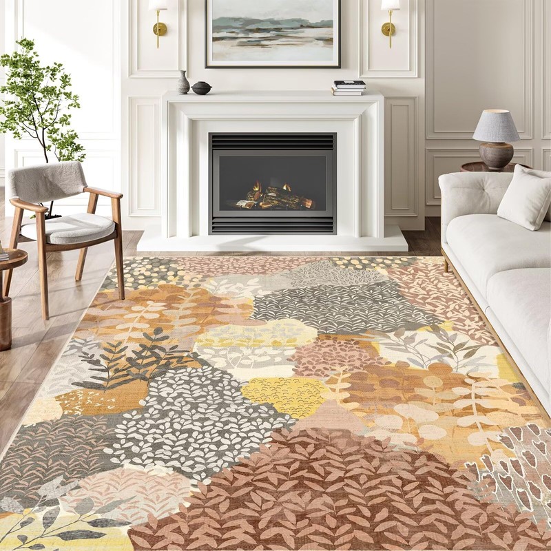 DEXDE 5x7 Area Rugs Tropical Washable Non-Slip Abstract Leaf Floral