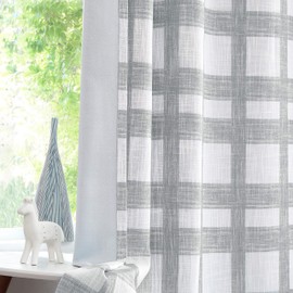 White Grey Plaid Blackout Window Curtain Buffalo Check Geometric Panel for Bedroom Living Room Grommet Top Rustic Farmhouse Thermal Insulated Room Darkening Drape, 50"x63"x2, Light Grey