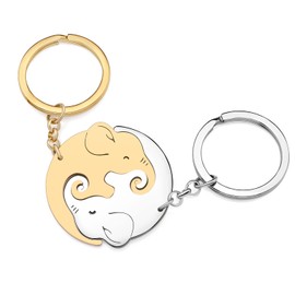 YAYAKO Stainless Steel Matching Keychain for Couples Heart Car Key Chain Valentines Day Gifts for Him Her Women Girls Keyring (Gold Silver Plated Elephant Keychain)
