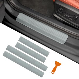 QZTYTY 4PCS Car Door Sill Protector, Car Door Edge Guards, 3D Carbon Fiber Auto Door Entry Edge Guard Protection Trim, Anti-Scratch Car Door Threshold Strips Car Accessories for Vehicles (3D Silver)