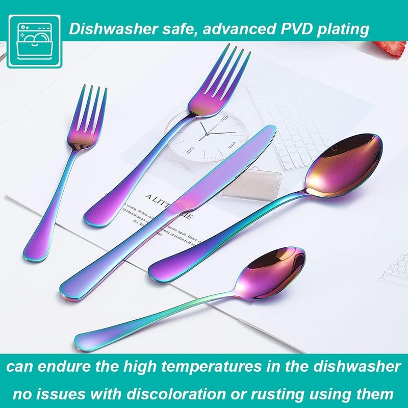30 Pcs Rainbow Silverware Set for 6, Food Grade Stainless