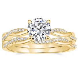 Mameloly 1.5ct Engagement Rings for Women Round Bridal Ring Sets Gold Cubic Zirconia Wedding Band Twisting Infinity Pave Set Size 5.5