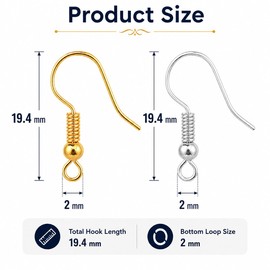 400PCS Stainless Steel Earring Hooks, French Hook Fish Hook Ear Wires for Jewelry Making, Nickel Free Spiral Ball Earwires, 200 Gold and 200 Silver