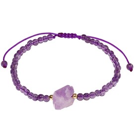Jewboo Raw Amethyst Crystals and Healing Stones Beaded Bracelets Protection Adjustable Jewelry Balance Yoga Meditation Gifts Bracelet for Women 4mm (Amethyst)